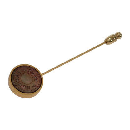 Hermes Shell Pin Brooc Metal Gold Brown Brooch