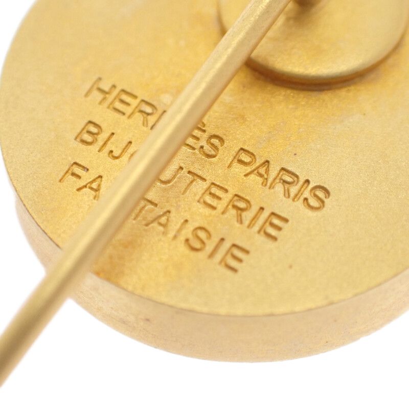 Hermes Shell Pin Brooc Metal Gold Brown Brooch