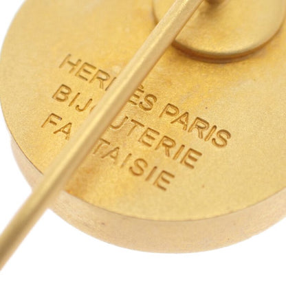 Hermes Shell Pin Brooc Metal Gold Brown Brooch