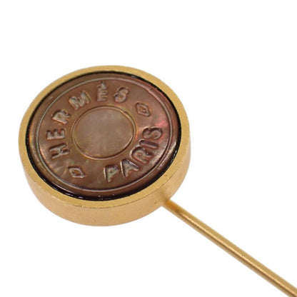 Hermes Shell Pin Brooc Metal Gold Brown Brooch