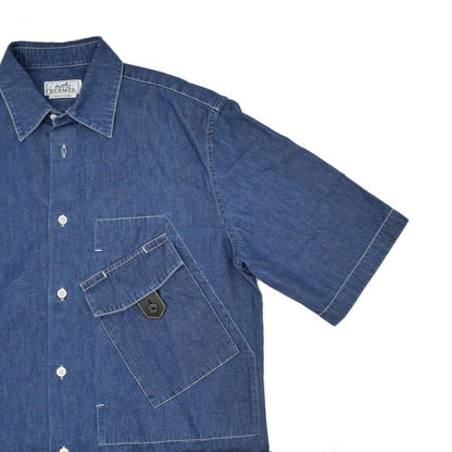 Hermes Denim Short Sleeve Shirt with Buttons 38 Blue
