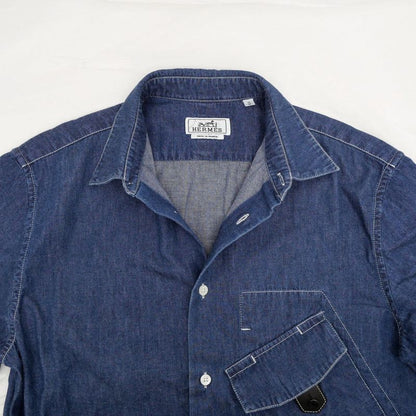 Hermes Denim Short Sleeve Shirt with Buttons 38 Blue