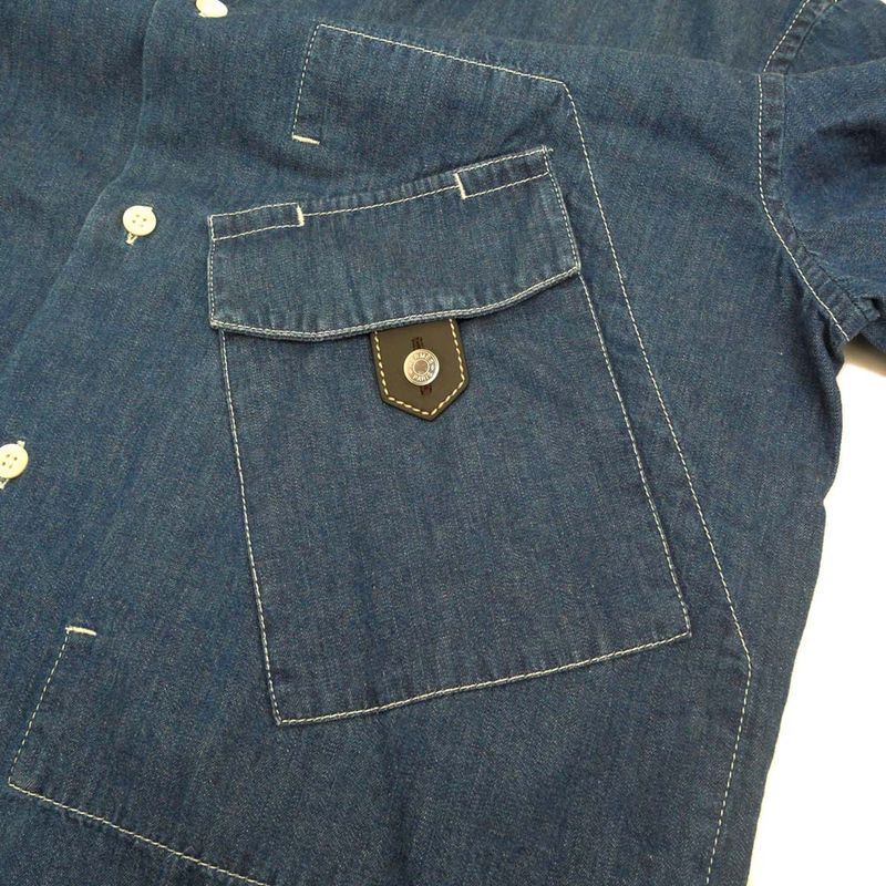 Hermes Denim Short Sleeve Shirt with Buttons 38 Blue