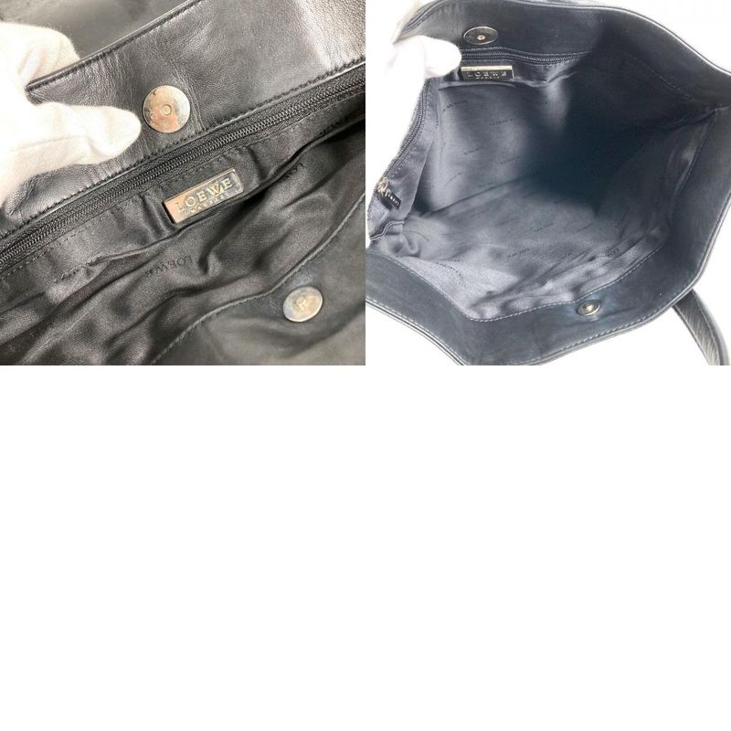 Loewe Handbag Logo Vertical Shape Tote Leather Black