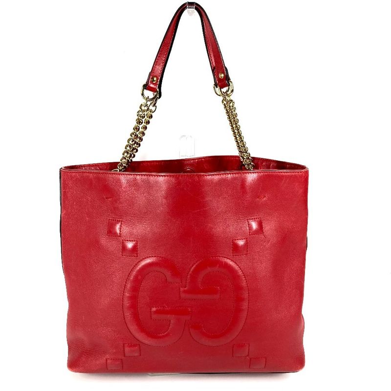 Gucci Shoulder Bag Interlocking Chain Tote Leather Red