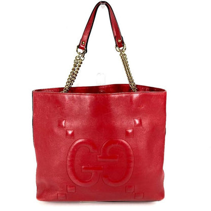 Gucci Shoulder Bag Interlocking Chain Tote Leather Red
