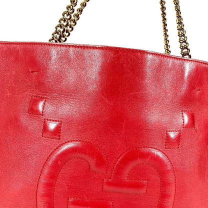 Gucci Shoulder Bag Interlocking Chain Tote Leather Red