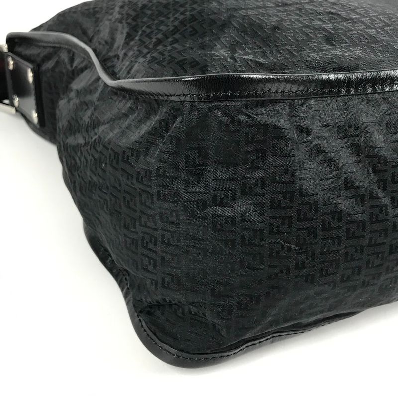 Fendi Shoulder Bag Zucca Logo Leather Nylon Black