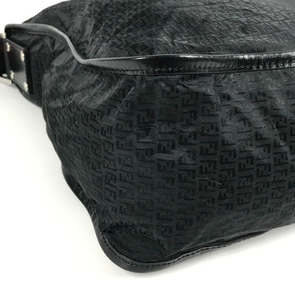 Fendi Shoulder Bag Zucca Logo Leather Nylon Black