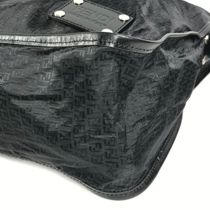 Fendi Shoulder Bag Zucca Logo Leather Nylon Black