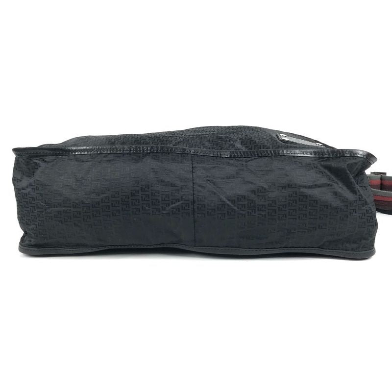 Fendi Shoulder Bag Zucca Logo Leather Nylon Black
