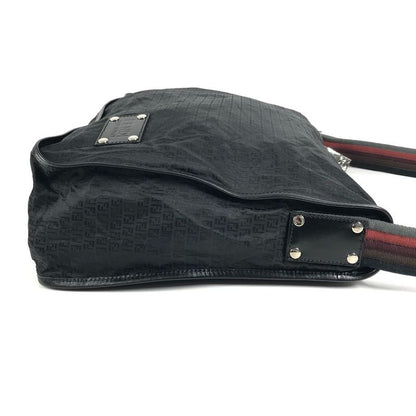 Fendi Shoulder Bag Zucca Logo Leather Nylon Black