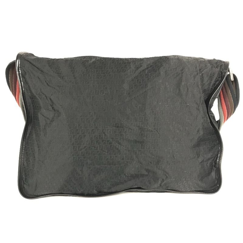 Fendi Shoulder Bag Zucca Logo Leather Nylon Black