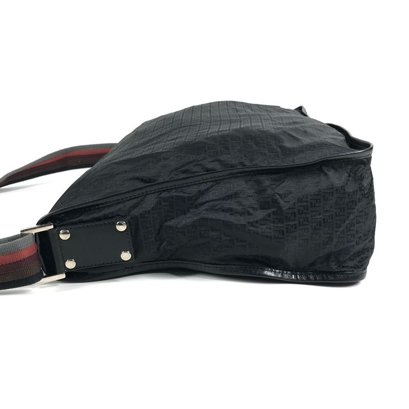 Fendi Shoulder Bag Zucca Logo Leather Nylon Black