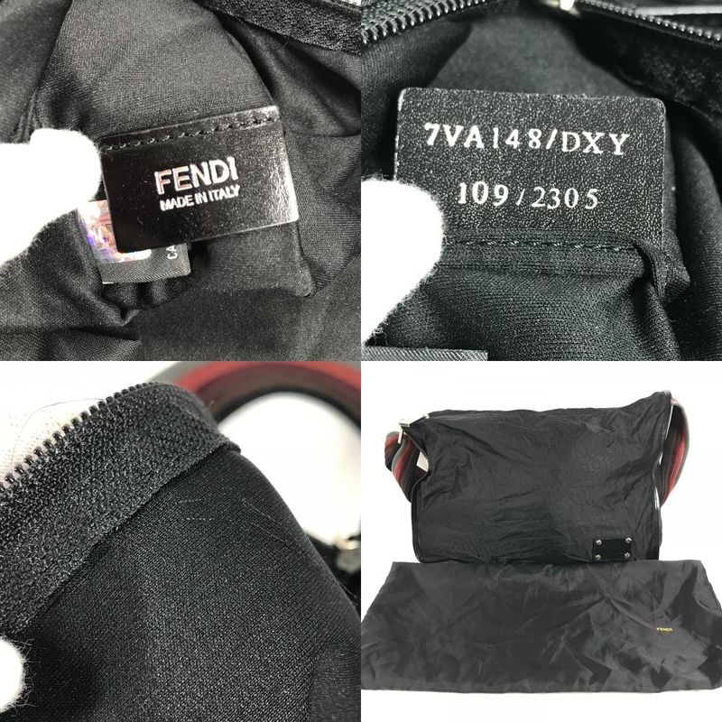 Fendi Shoulder Bag Zucca Logo Leather Nylon Black