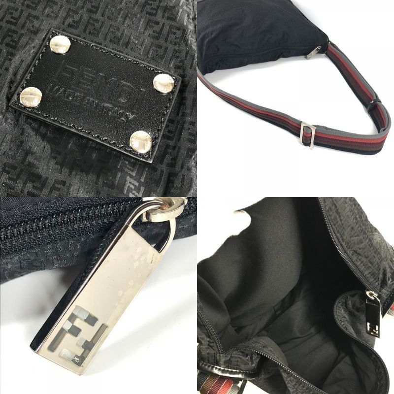 Fendi Shoulder Bag Zucca Logo Leather Nylon Black