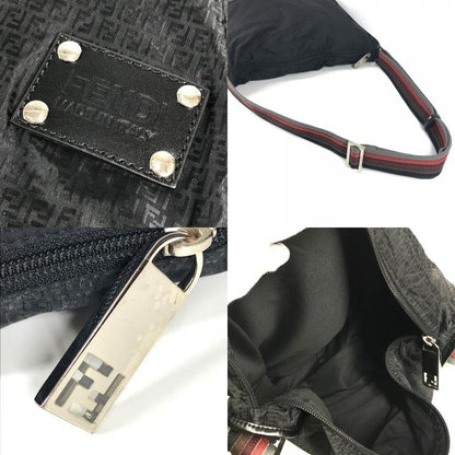Fendi Shoulder Bag Zucca Logo Leather Nylon Black