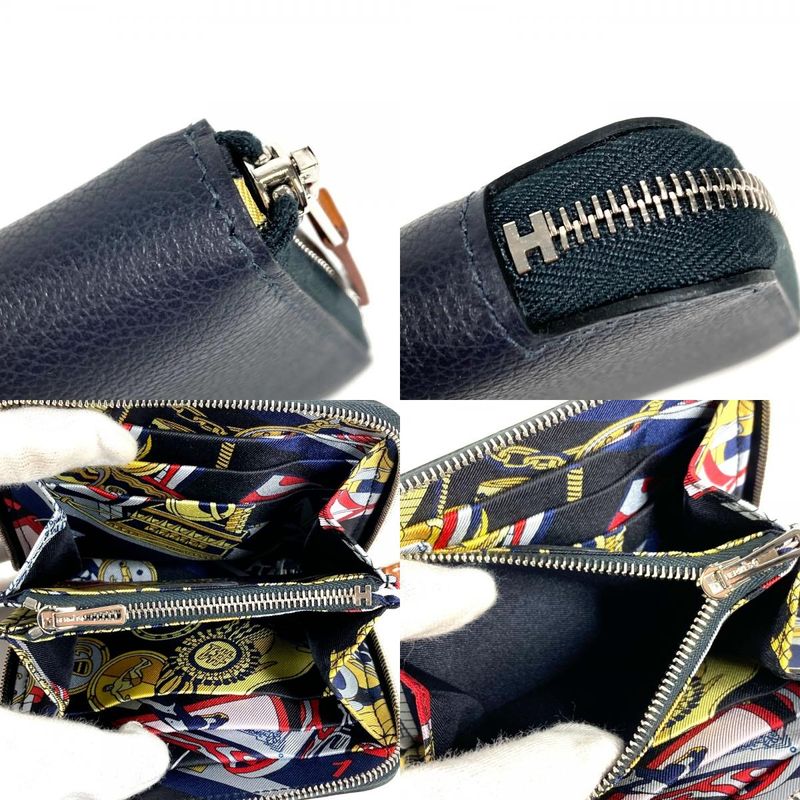 Hermes Bifold Wallet Azap Silk in Compact Leather Navy