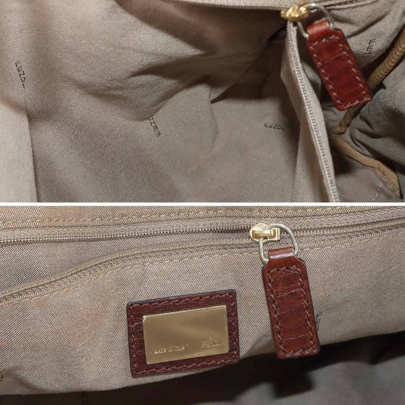 Fendi Zucchino Tote Canvas Leather Beige Brown Gold