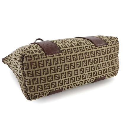 Fendi Zucchino Tote Canvas Leather Beige Brown Gold