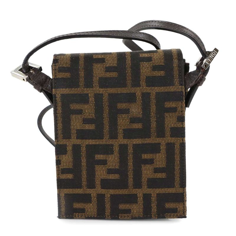 Fendi Zucca Shoulder Bag Canvas Leather Brown Silver