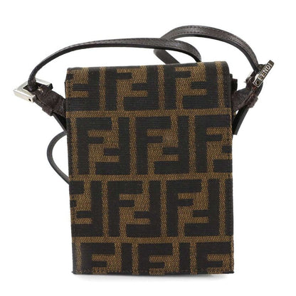 Fendi Zucca Shoulder Bag Canvas Leather Brown Silver