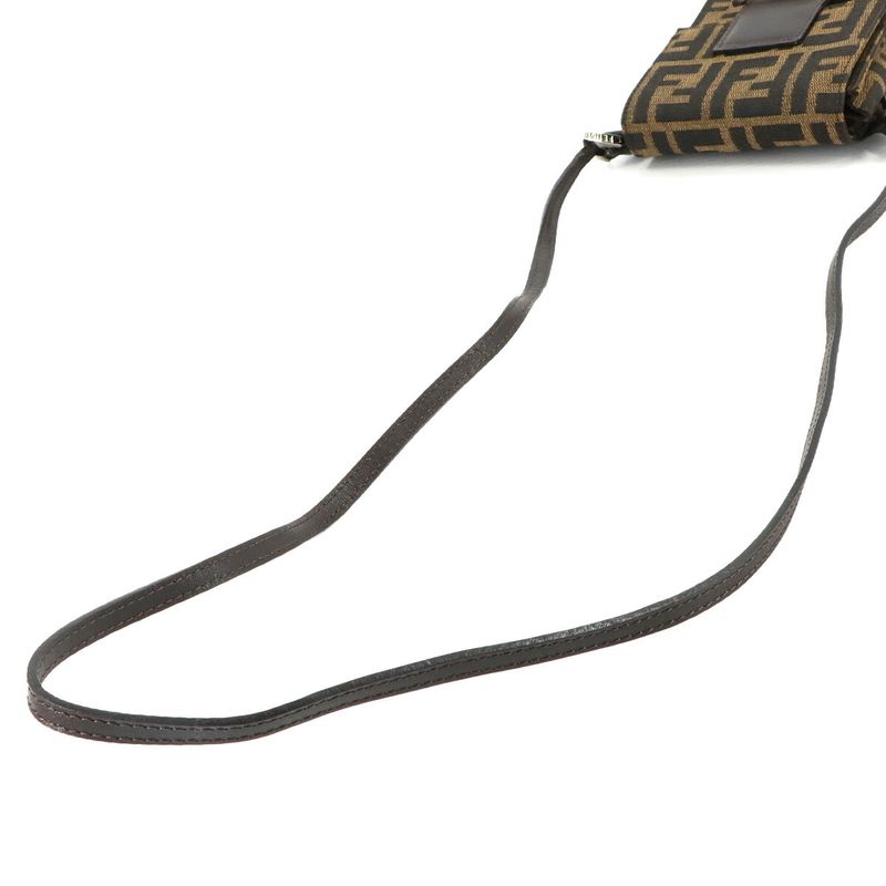 Fendi Zucca Shoulder Bag Canvas Leather Brown Silver