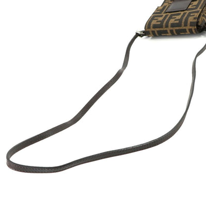 Fendi Zucca Shoulder Bag Canvas Leather Brown Silver