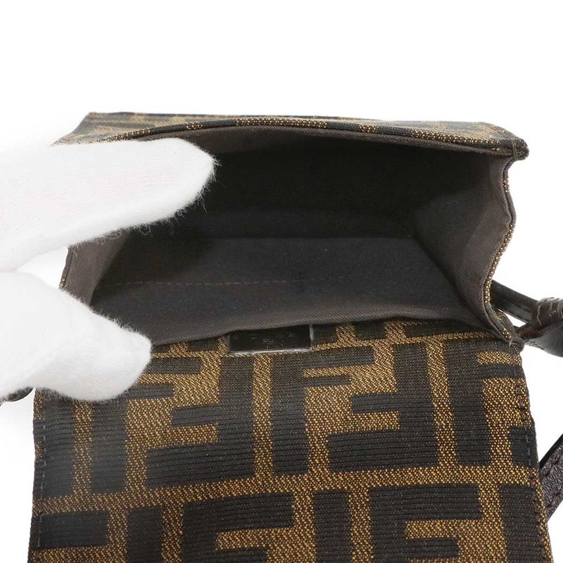 Fendi Zucca Shoulder Bag Canvas Leather Brown Silver