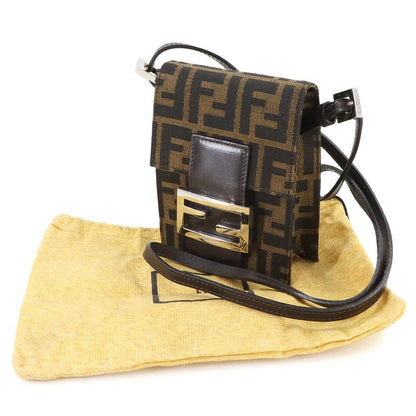 Fendi Zucca Shoulder Bag Canvas Leather Brown Silver