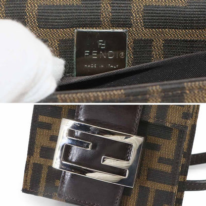 Fendi Zucca Shoulder Bag Canvas Leather Brown Silver