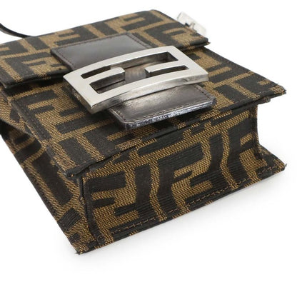Fendi Zucca Shoulder Bag Canvas Leather Brown Silver