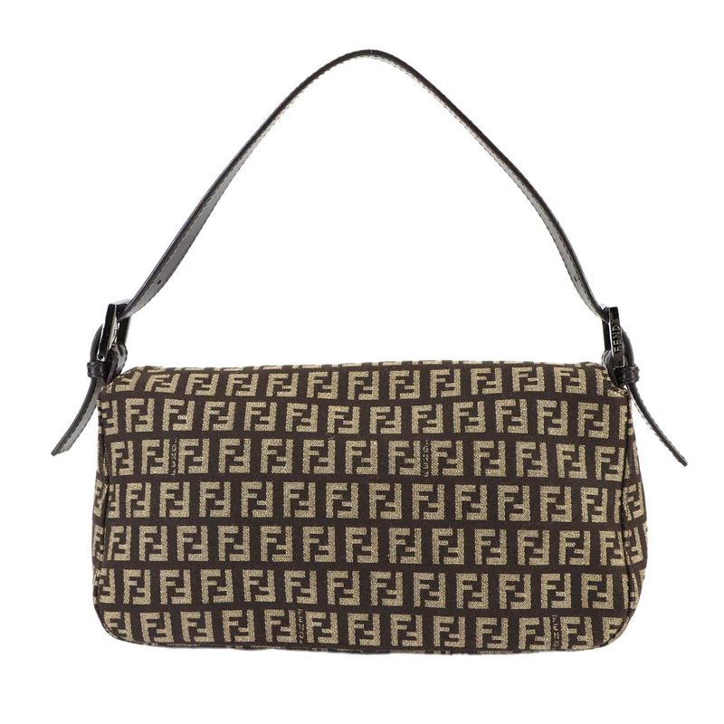 Fendi Zucchino Mamma Bucket Shoulder Bag Canvas Brown Beige Gunmetal