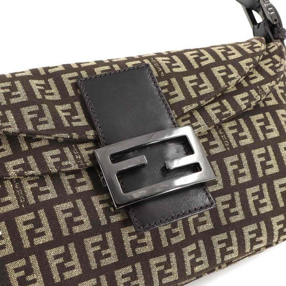 Fendi Zucchino Mamma Bucket Shoulder Bag Canvas Brown Beige Gunmetal