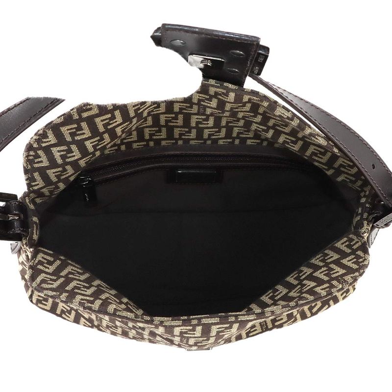 Fendi Zucchino Mamma Bucket Shoulder Bag Canvas Brown Beige Gunmetal