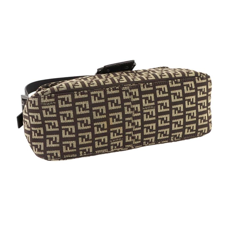 Fendi Zucchino Mamma Bucket Shoulder Bag Canvas Brown Beige Gunmetal