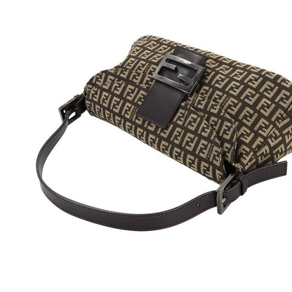 Fendi Zucchino Mamma Bucket Shoulder Bag Canvas Brown Beige Gunmetal