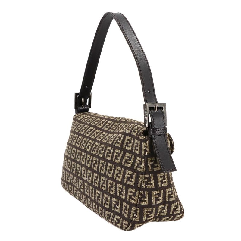 Fendi Zucchino Mamma Bucket Shoulder Bag Canvas Brown Beige Gunmetal