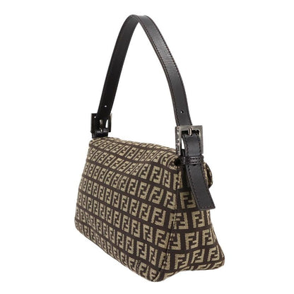 Fendi Zucchino Mamma Bucket Shoulder Bag Canvas Brown Beige Gunmetal