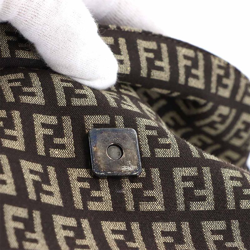 Fendi Zucchino Mamma Bucket Shoulder Bag Canvas Brown Beige Gunmetal