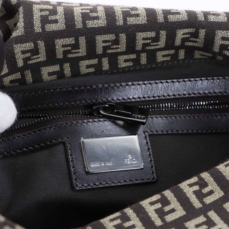 Fendi Zucchino Mamma Bucket Shoulder Bag Canvas Brown Beige Gunmetal