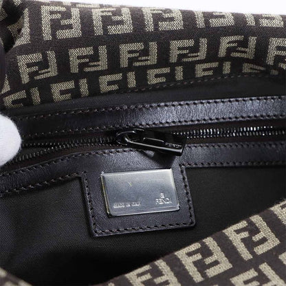 Fendi Zucchino Mamma Bucket Shoulder Bag Canvas Brown Beige Gunmetal