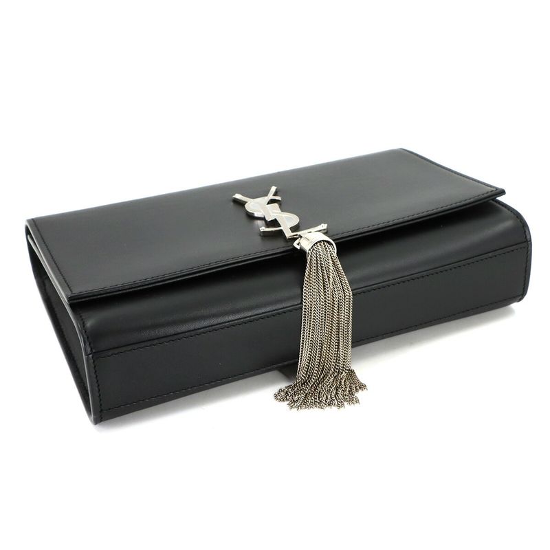 Saint Laurent Kate Chain Shoulder Bag Leather Black Medium