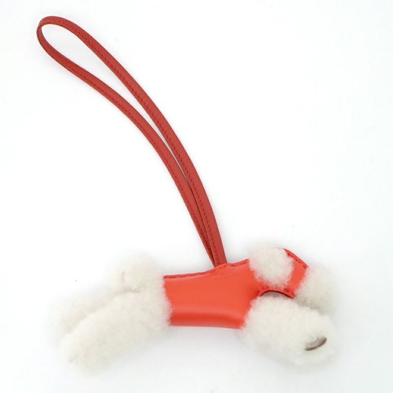 Hermes Buddy Charm Orange Poppy Carnelian White Agneau Milo Mouton