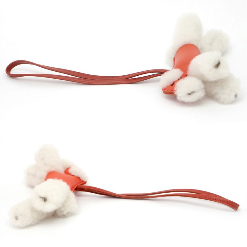 Hermes Buddy Charm Orange Poppy Carnelian White Agneau Milo Mouton