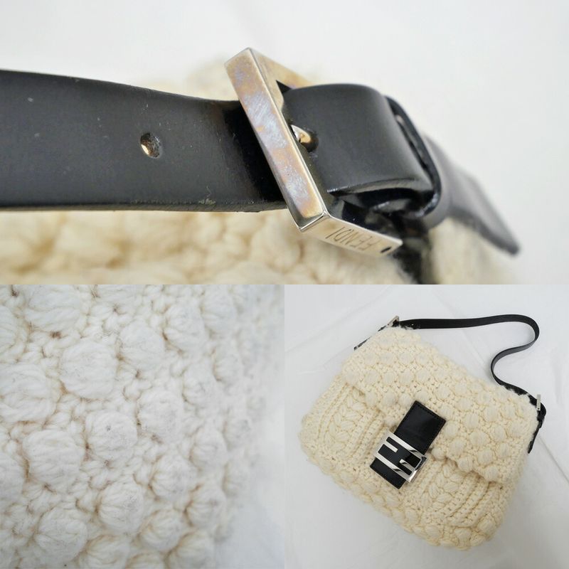 Fendi Mamma Bucket Knit White Silver Handbag
