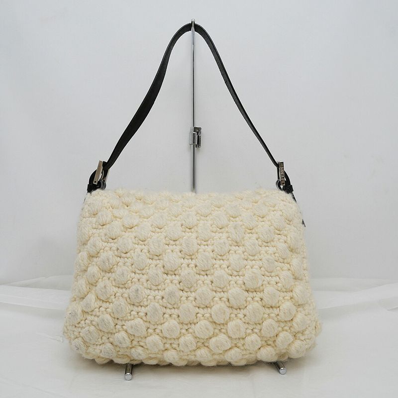 Fendi Mamma Bucket Knit White Silver Handbag