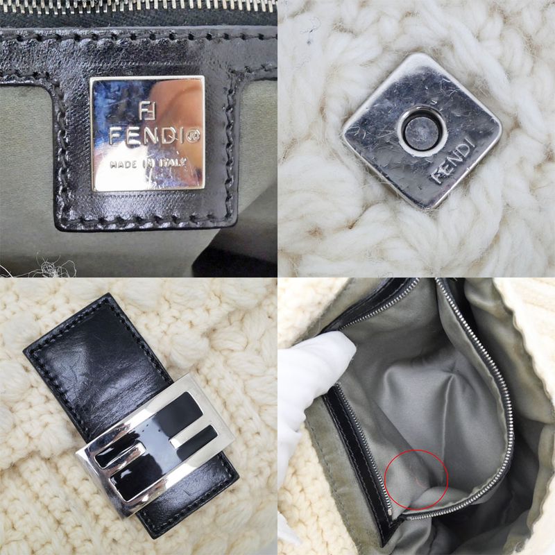 Fendi Mamma Bucket Knit White Silver Handbag