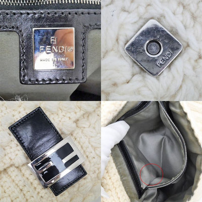 Fendi Mamma Bucket Knit White Silver Handbag
