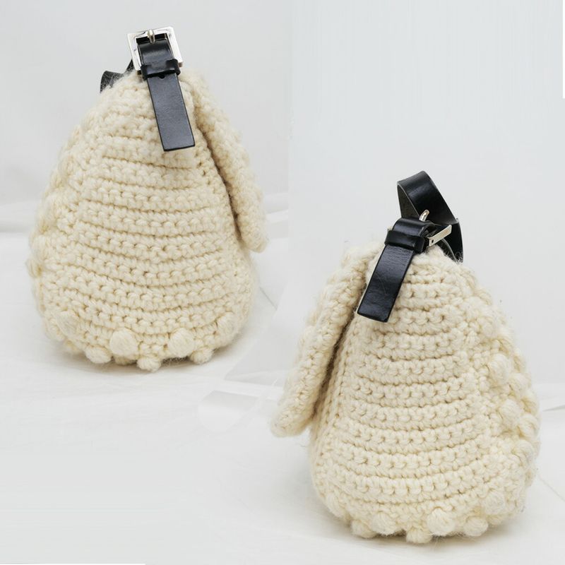 Fendi Mamma Bucket Knit White Silver Handbag